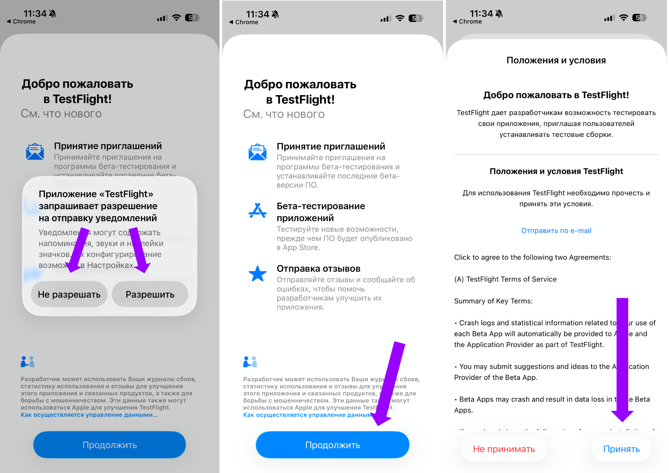 First TestFlight screens on iPhone